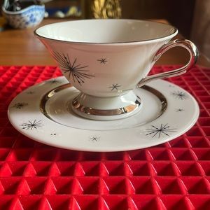 VINTAGE HOME ARTS CHINA SILVER TEACUP AND SAUCER
